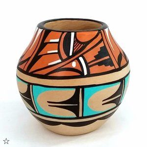 Vintage Jemez Pueblo NM Pottery Hand Painted Vase Signed Southwestern Native